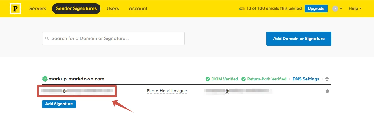 PostMark Server Panel API Token